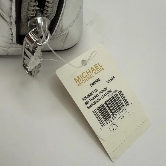 Michael Kors Empire Leather Silver Croc-Embossed Pouch Retail NWT ret $98 - Picture 3 of 6